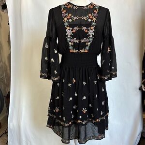 Anthropologie Maeve Women Sz 0 Ansifa Embroidered Black tunic black Dress